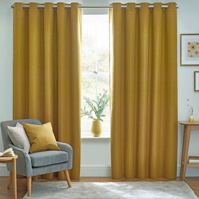 furn. Dawn 100% Blackout Thermal Eyelet Curtains, Mustard