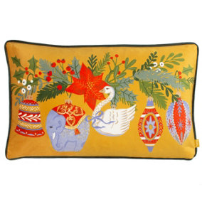 furn. Deck The Halls Embroidered Velvet Feather Filled Cushion