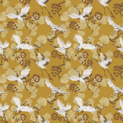 furn. Demoiselle Mustard Yellow Botanical Printed Wallpaper