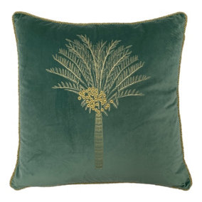 furn. Desert Palm Embroidered Velvet Feather Filled Cushion