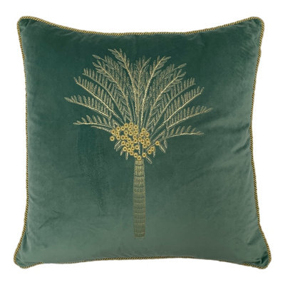 furn. Desert Palm Embroidered Velvet Polyester Filled Cushion