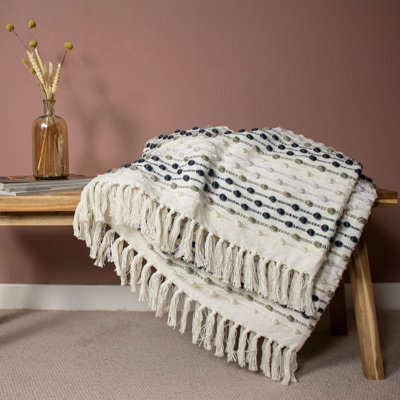 furn. Dhadit Woven Tufted Striped Recycled Tasselled Throw