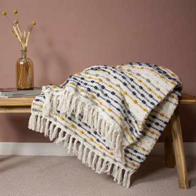furn. Dhadit Woven Tufted Striped Recycled Tasselled Throw
