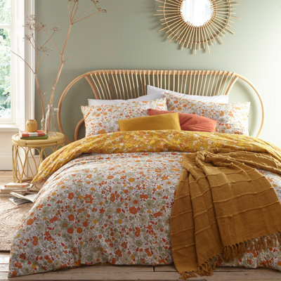 furn. Ditsy Double Duvet Cover Set Cotton Polyester Ochre