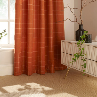 furn. Ellis Windowpane Check Lined Eyelet Curtains, Burnt Orange
