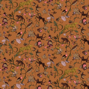 furn. Exotic Wildlings Sienna Brown Tropical Printed Wallpaper Sample