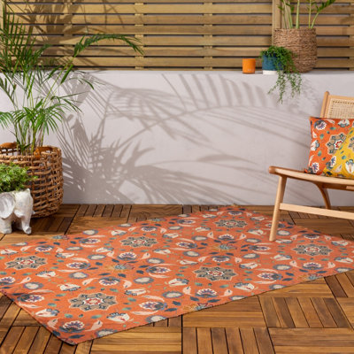 furn. Folk Flora Tile Floral Outdoor/Indoor Rug