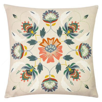 furn. Folk Floral Square Abstract Feather Filled Cushion