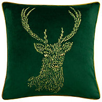 furn. Forest Fauna Embroidered Woodland Stag Velvet Cushion Cover