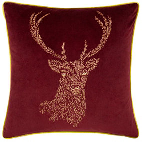furn. Forest Fauna Embroidered Woodland Stag Velvet Feather Filled Cushion