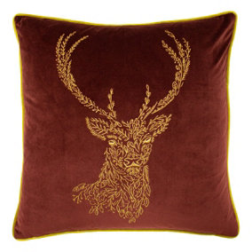 furn. Forest Fauna Embroidered Woodland Stag Velvet Polyester Filled Cushion