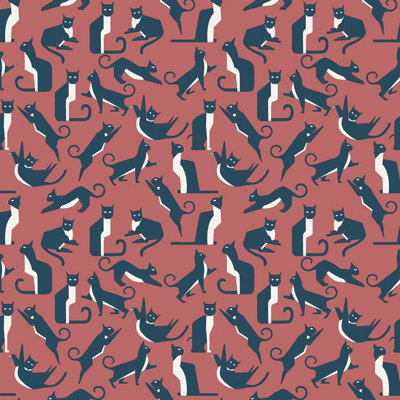 furn. Geo Cat Pink Printed Wallpaper Sample