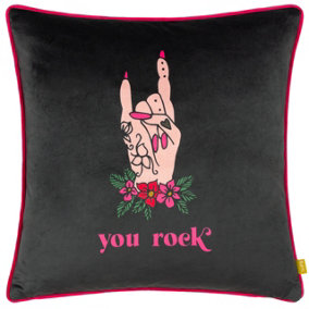 furn. Inked You Rock Velvet Feather Filled Cushion