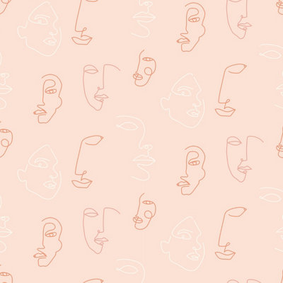 furn. Kindred Blush Pink Abstract Faces Printed Wallpaper Sample