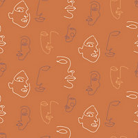 furn. Kindred Terracotta Orange Abstract Faces Printed Wallpaper Sample