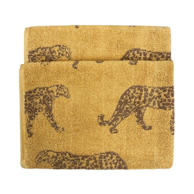 Golden Leopard Print Plush Terrycloth Towel 100% Turkish 