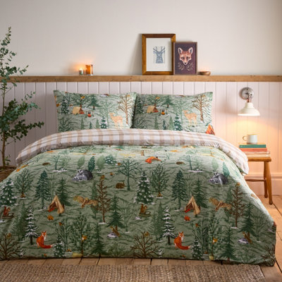 furn. Lodge Wood 100% Brushed Cotton Duvet Set