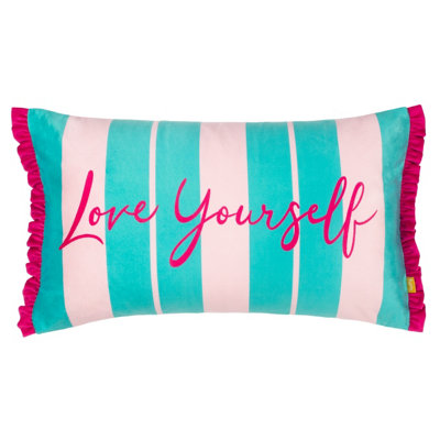 furn. Love Yourself Striped Velvet Feather Filled Cushion