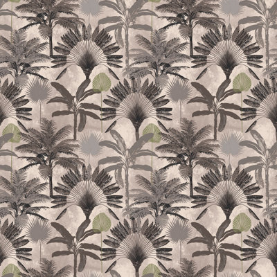 furn. Malaysian Palm Blush Pink/Charcoal Grey Tropical Printed Wallpaper Sample DIY at B&Q