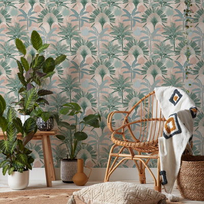 Tapete „Malaysian Palm“ – Naturinspiriertes Palmendesign In Blush/Charcoal (Paste-the-Wall, 10,5 M X 53 Cm)