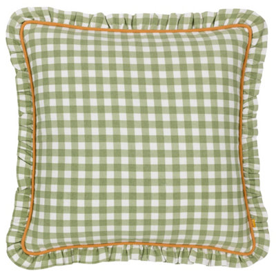 furn. Maude Gingham Reversible Piped Feather Filled Cushion