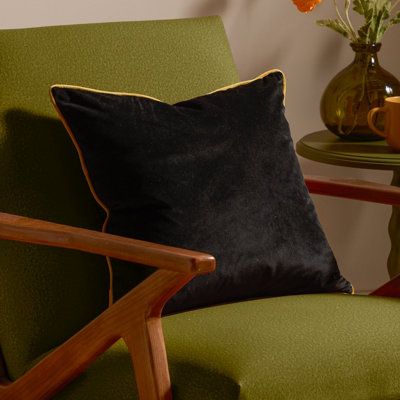 furn. Meridian Velvet Feather Filled Cushion, Black, 45 x 45cm