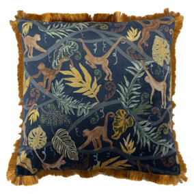furn. Midnight Forest Jungle Fringed Feather Filled Cushion