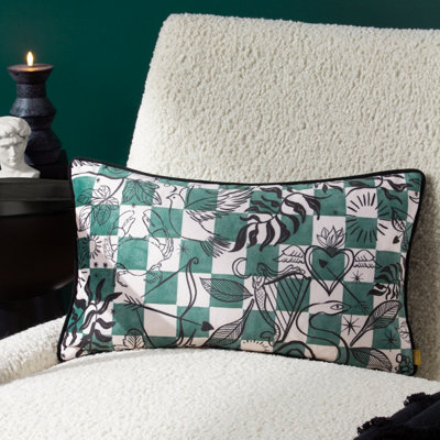 furn. Mythos Checkerboard Velvet Feather Filled Cushion