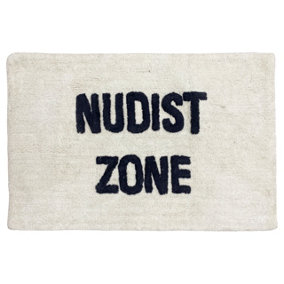 furn. Nudist Zone Slogan Tufted Cotton Anti-Slip Bath Mat