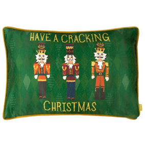 furn. Nutcracker Cracking Christmas Printed Piped Velvet Polyester Filled Cushion