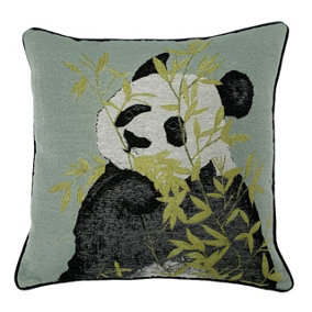 furn. Pandas Printed Jacquard Pipe Trimmed Polyester Filled Cushion