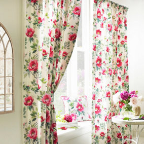 furn. Peony Floral Pencil Pleat Curtains, Fuchsia