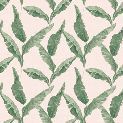 furn. Plantain Teal Blue/Blush Pink Botanical Printed Wallpaper