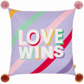 furn. Pom-Poms Love Wins Velvet Feather Filled Cushion
