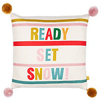 furn. Pom-Poms Ready Set Snow Boucle Feather Filled Cushion