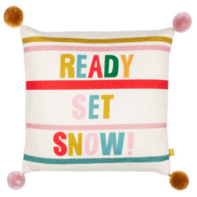 furn. Pom-Poms Ready Set Snow Boucle Polyester Filled Cushion