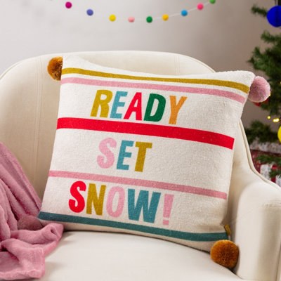 furn. Pom-Poms Ready Set Snow Boucle Polyester Filled Cushion