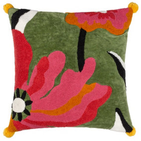 furn. Poppy Embroidered Velvet Polyester Filled Cushion
