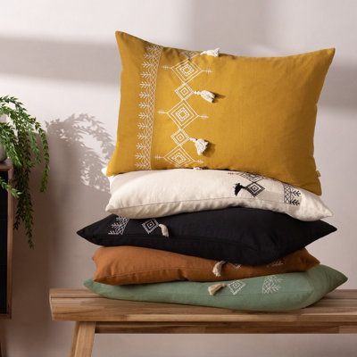 furn. Pritta Embroidered Tasselled Polyester Filled Cushion
