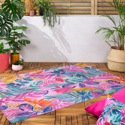 furn. Psychedelic Jungle Digitally Printed Floral Outdoor/Indoor Rug