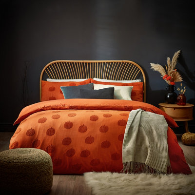 Furn. Pumpkin Tuft - Set Di Copripiumino Super King In Cotone Arancione Con Zucca - Autunno E Halloween - 3