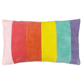 furn. Rainbow Striped Velvet Polyester Filled Cushion