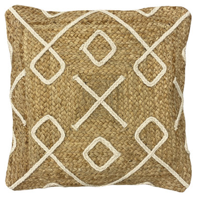 furn. Roolu Contrast Braided Jute Polyester Filled Cushion DIY at B&Q