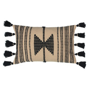 furn. Sagar Stitched Geometric Patterned Tasselled Polyester Filled Cushion