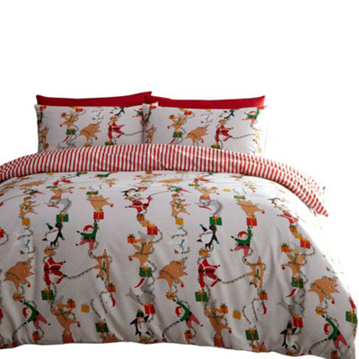 Furn Santas Workshop Christmas Duvet Cover Set White Red 150cm x