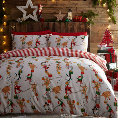 furn. Santas Workshop Christmas Reversible Duvet Cover Set