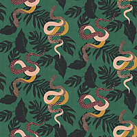 furn. Serpentine Juniper Green Animal Printed Wallpaper Sample