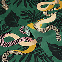 furn. Serpentine Juniper Green Animal Printed Wallpaper