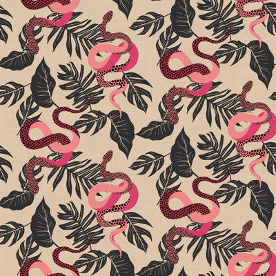 furn. Serpentine Pink/Black Animal Printed Wallpaper Sample | DIY at B&Q