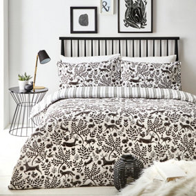 furn. Skandi Woodland Double Duvet Cover Set, Cotton, Coal